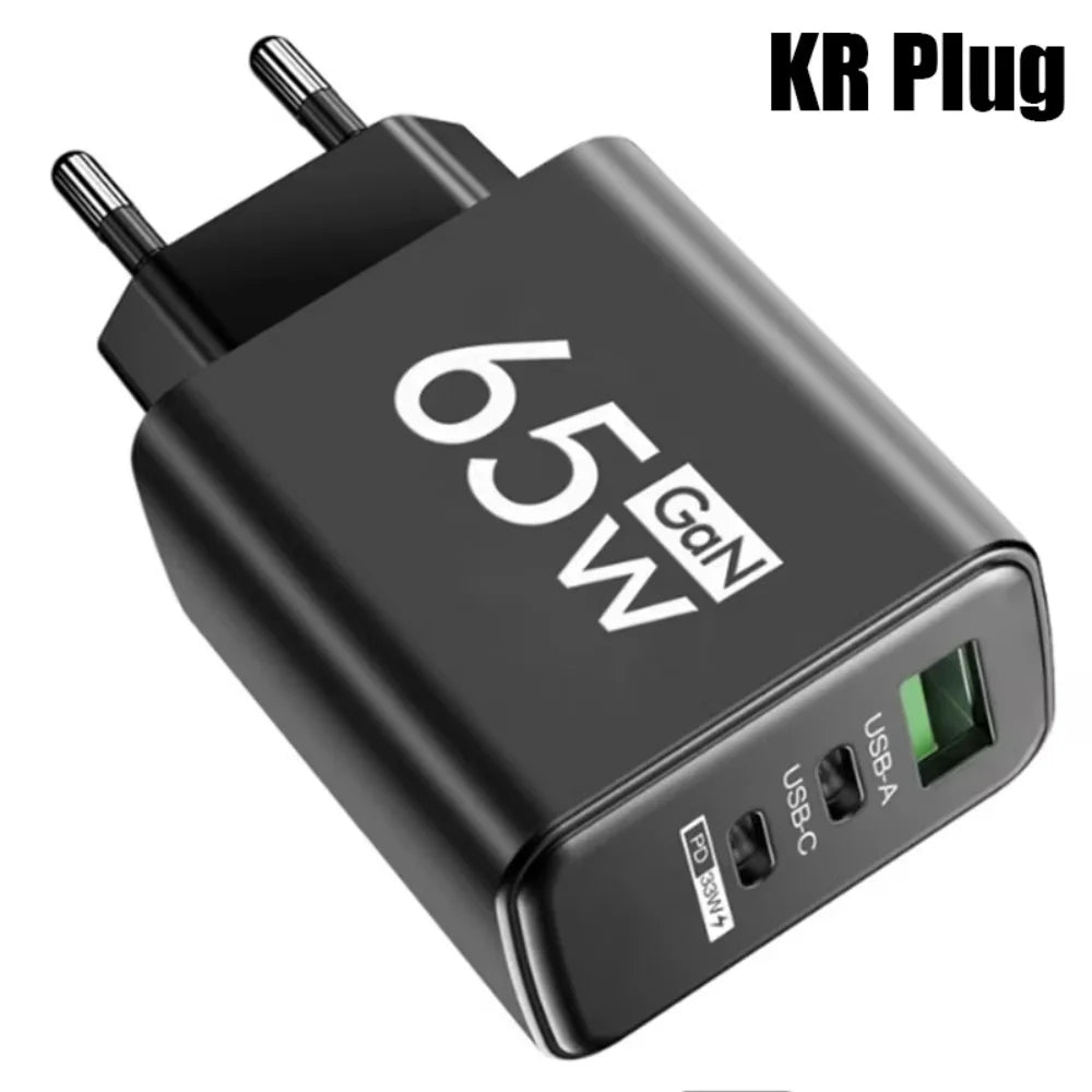 Gan 65W Fast Charger USB Type C PD QC3.0 Quick Charging Charger Mobile Phone Adapter for Iphone 15 16 Pro Xiaomi Samsung Huawei