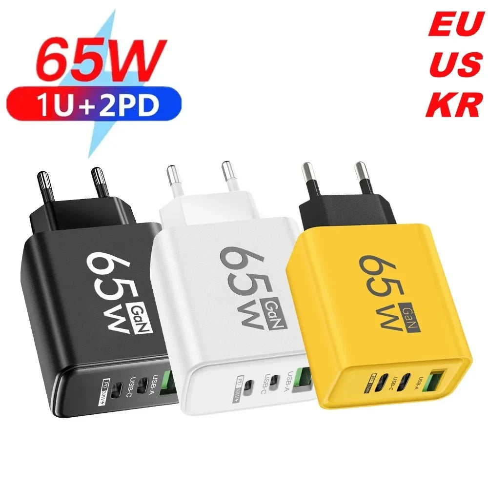Gan 65W Fast Charger USB Type C PD QC3.0 Quick Charging Charger Mobile Phone Adapter for Iphone 15 16 Pro Xiaomi Samsung Huawei