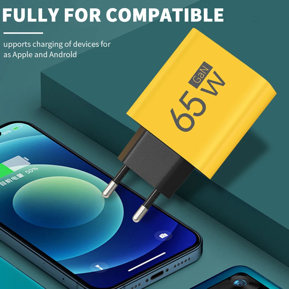 Gan 65W Fast Charger USB Type C PD QC3.0 Quick Charging Charger Mobile Phone Adapter for Iphone 15 16 Pro Xiaomi Samsung Huawei